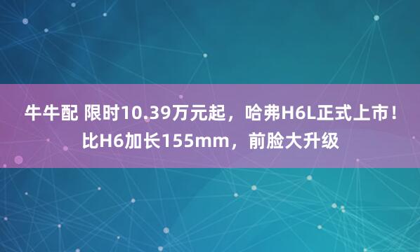 牛牛配 限时10.39万元起，哈弗H6L正式上市！比H6加长155mm，前脸大升级